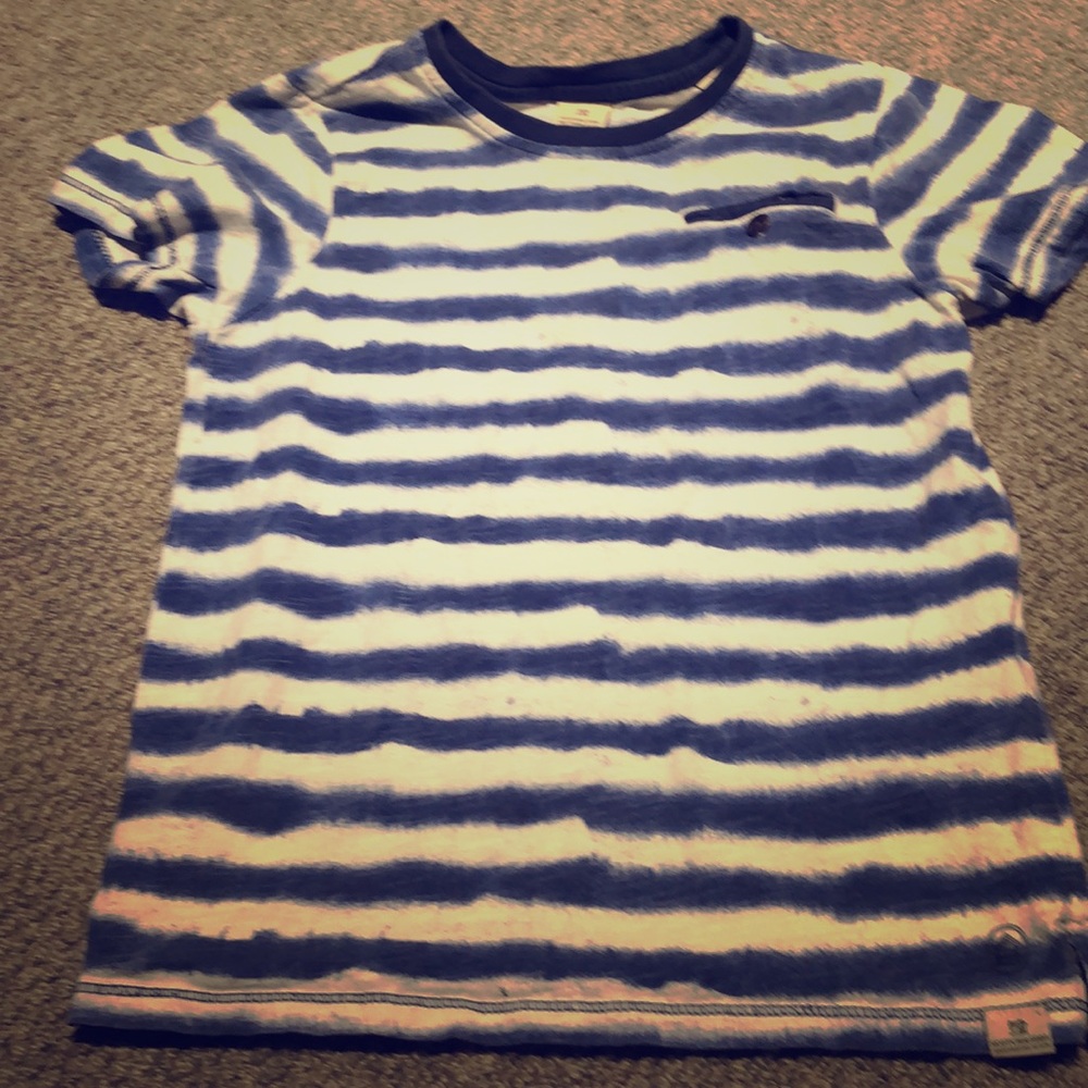 White and blue striped Konnichi What? Shirt